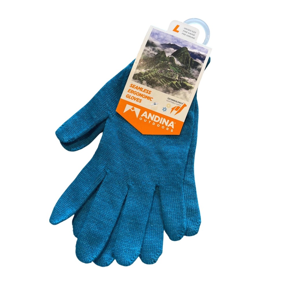 Andina Outdoors Seamless Ergonomic Gloves Unisex Large Turquoise Alpaca Merino